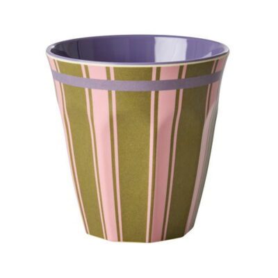 medium melamine beker met roze en groene streep