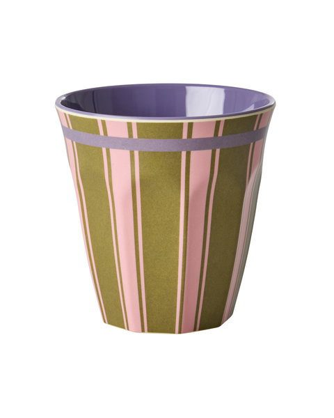 medium melamine beker met roze en groene streep