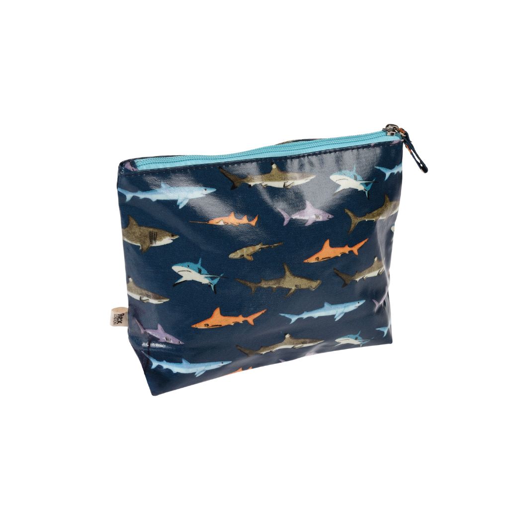 toilettas blauw voor kind met haaien print