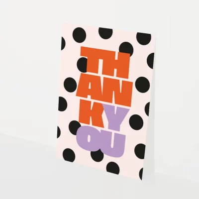 wenskaart met polkadots en tekst Thank You