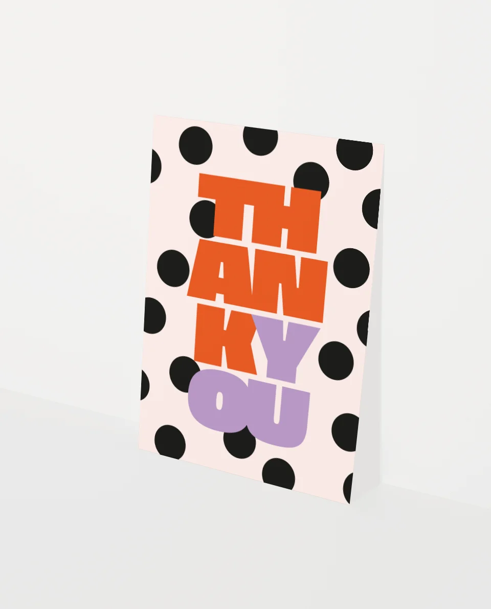 wenskaart met polkadots en tekst Thank You