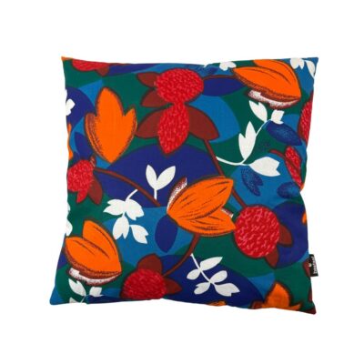 blauw kussen met oranje rood vintage stof
