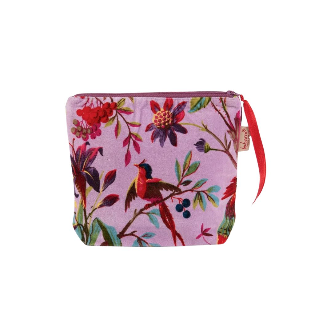 opbergtasje fluweel met paradise print in lila