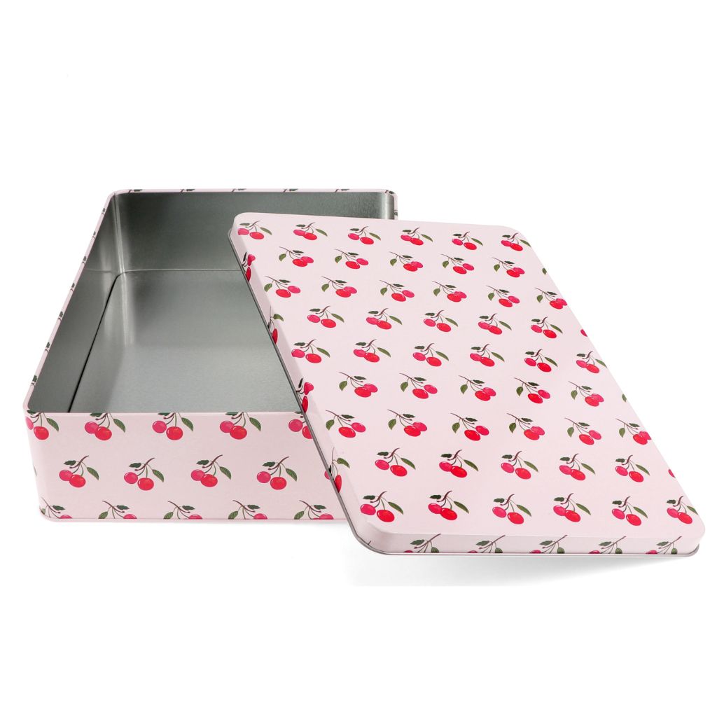 rechthoekig blik voor koekjes met kersjes in roze/rood