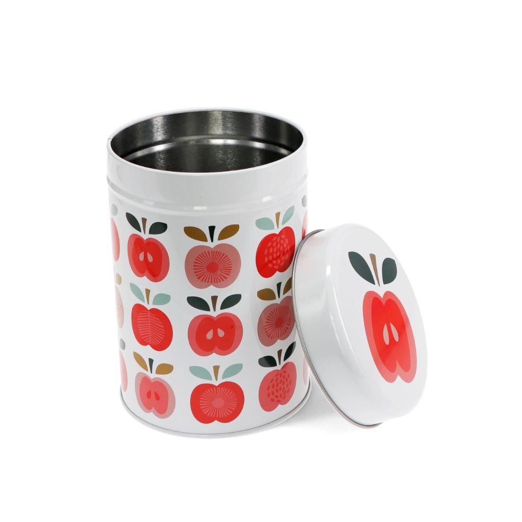 smal en hoog opbergblik met vintage appel print