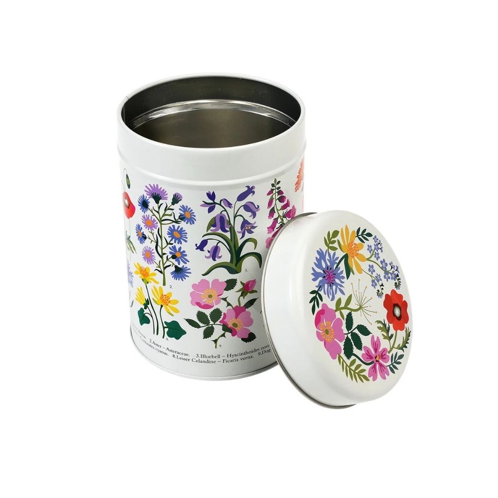 hoog rond opbergbus met bloemen