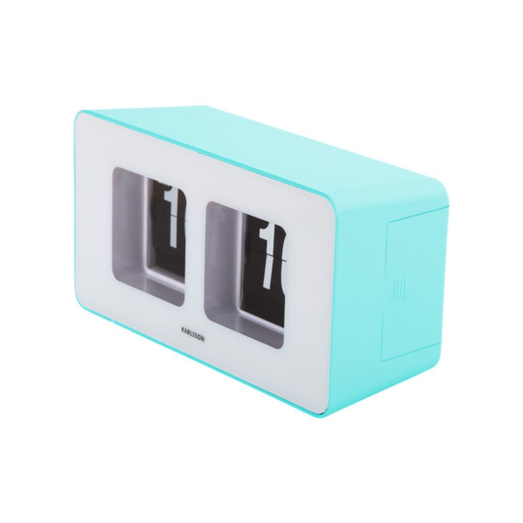wand, bureau of tafelklok turquoise met flip mechanisme