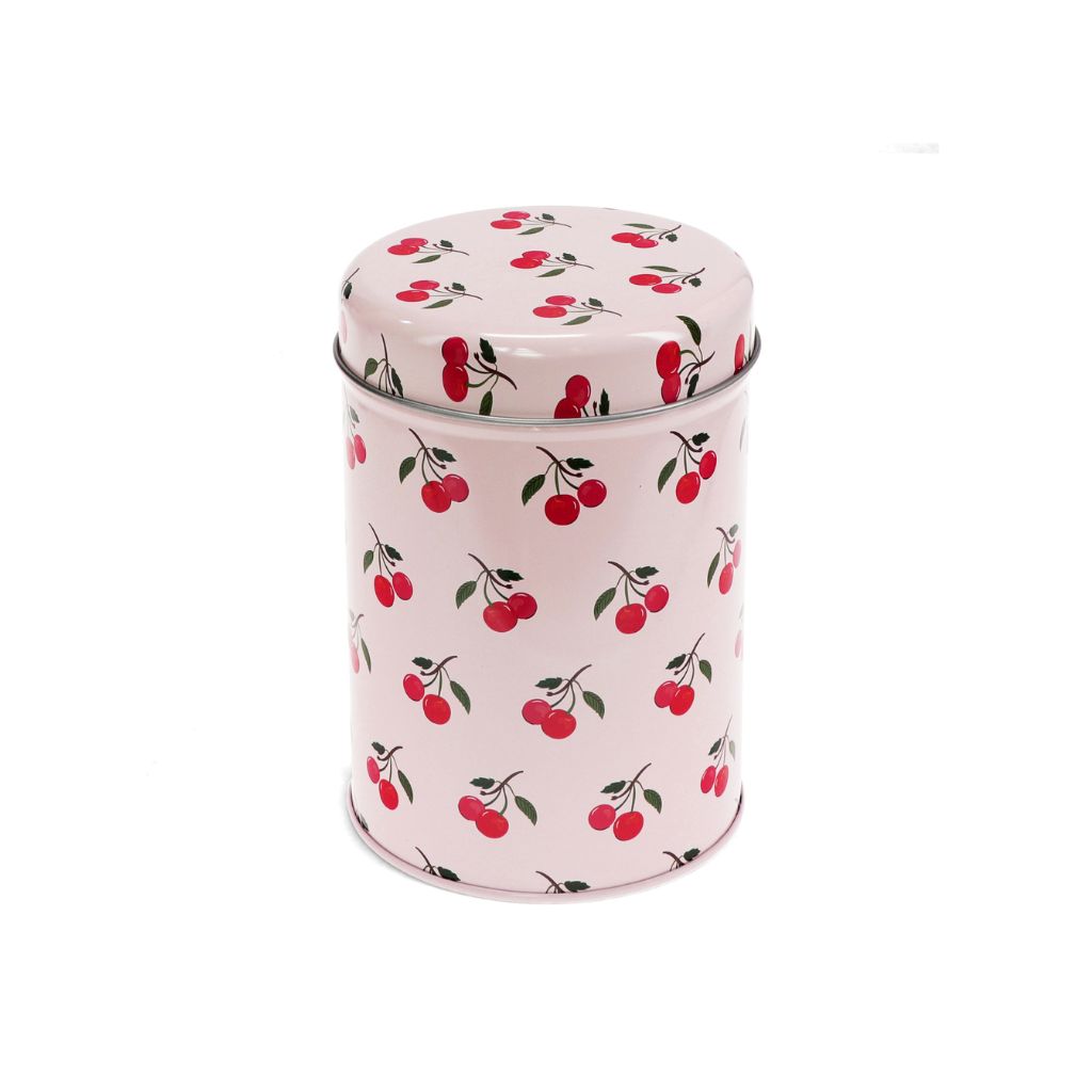 voorraadblik met kersen print roze