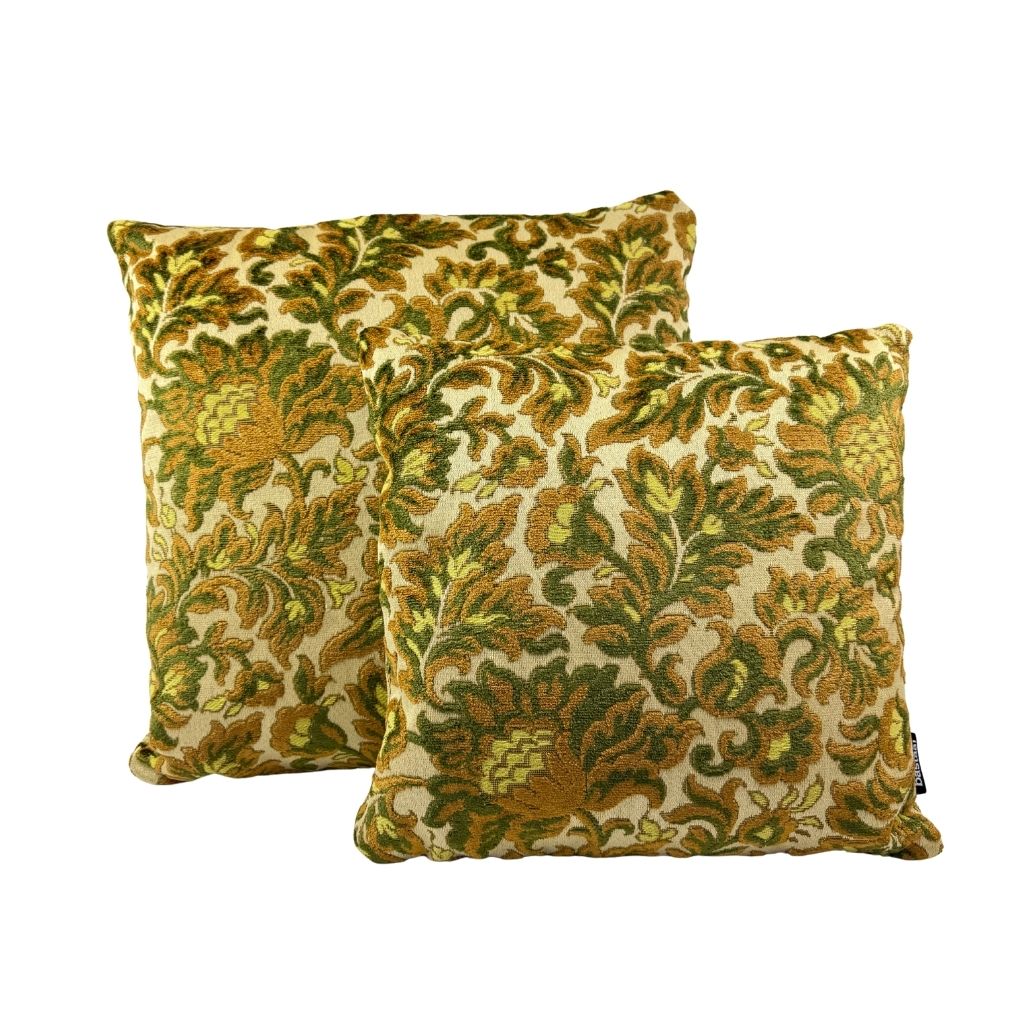handgemaakte kussens vintage stof klassieke print groen geel