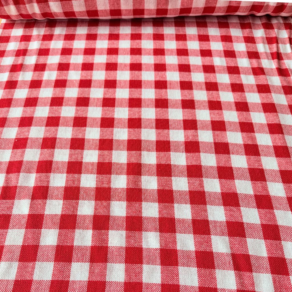 vintage stof geweven blokjes rood wit